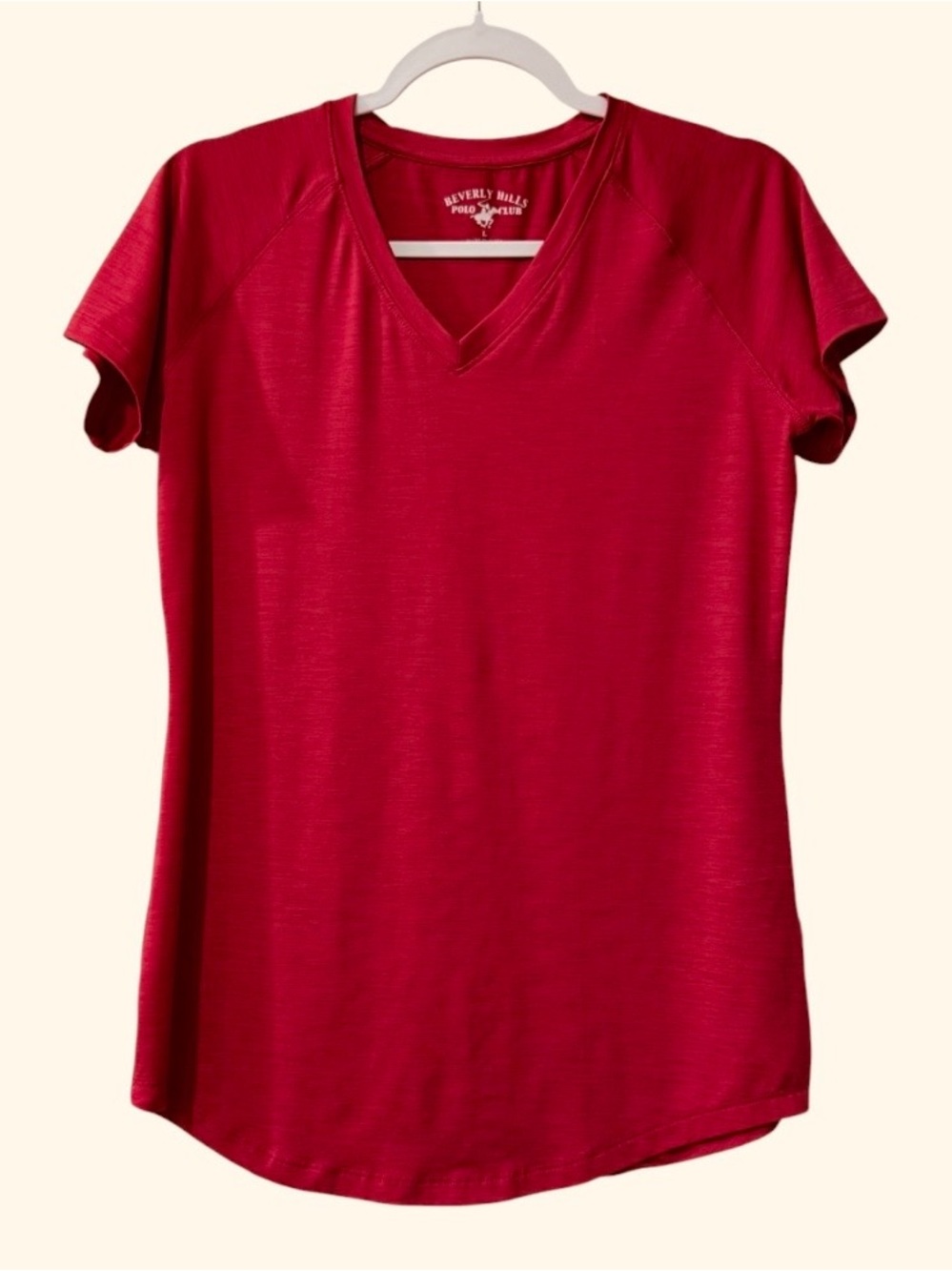 Beverly Hills Polo Club women's Large short sleeve athletic V-neck red t-shirt
